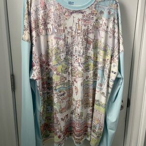 Disney Women's Top - Fantasyland Map Design in Blue and Cream